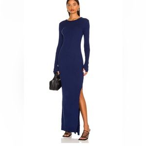 Enza Costa Slit Long Sleeve Crew Maxi Dress